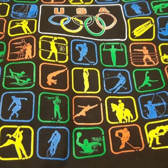 VTG USA OLYMPICS colorful all purpose tote bag canvas cotton black multi sport - Picture 5 of 6